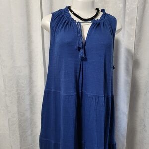 Max Studio Women's Tiered Maxi Dress Tassel Tie, Plus Size X1 Blue
